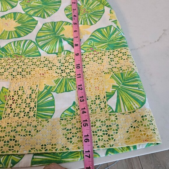 Lilly Pulitzer Hip Hop Hurray Green Yellow Lily Pads Frogs Skirt Yellow Lace - Picture 9 of 11